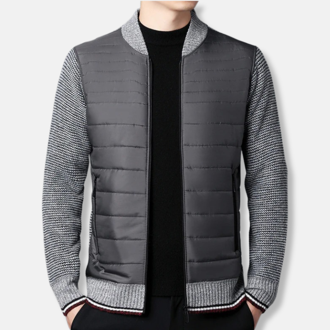 Veste Matelassée Homme Col Montant Côtelé Longueur Hanche Style Bomber Pour Tenue Décontractée Chic