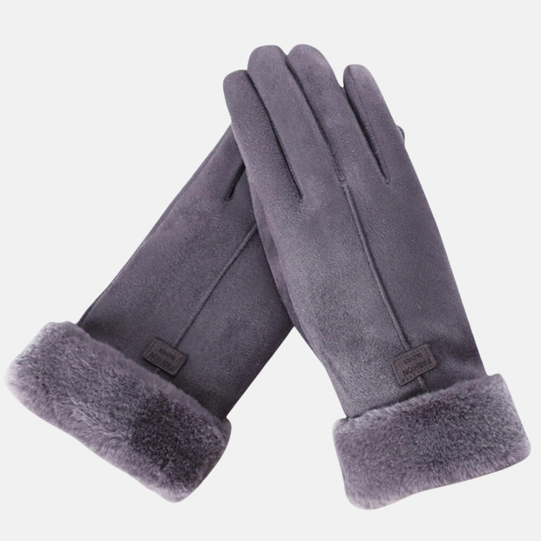 Gants Femme Simili Daim Textile Coupe Slim Poignet Court Ecran Tactile Bordure En Fausse Fourrure