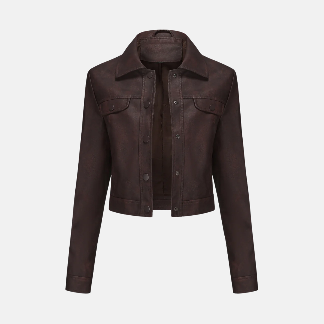 Veste Courte Femme Structurelle Avec Texture Tissée Devant Bouton Pression Col Point