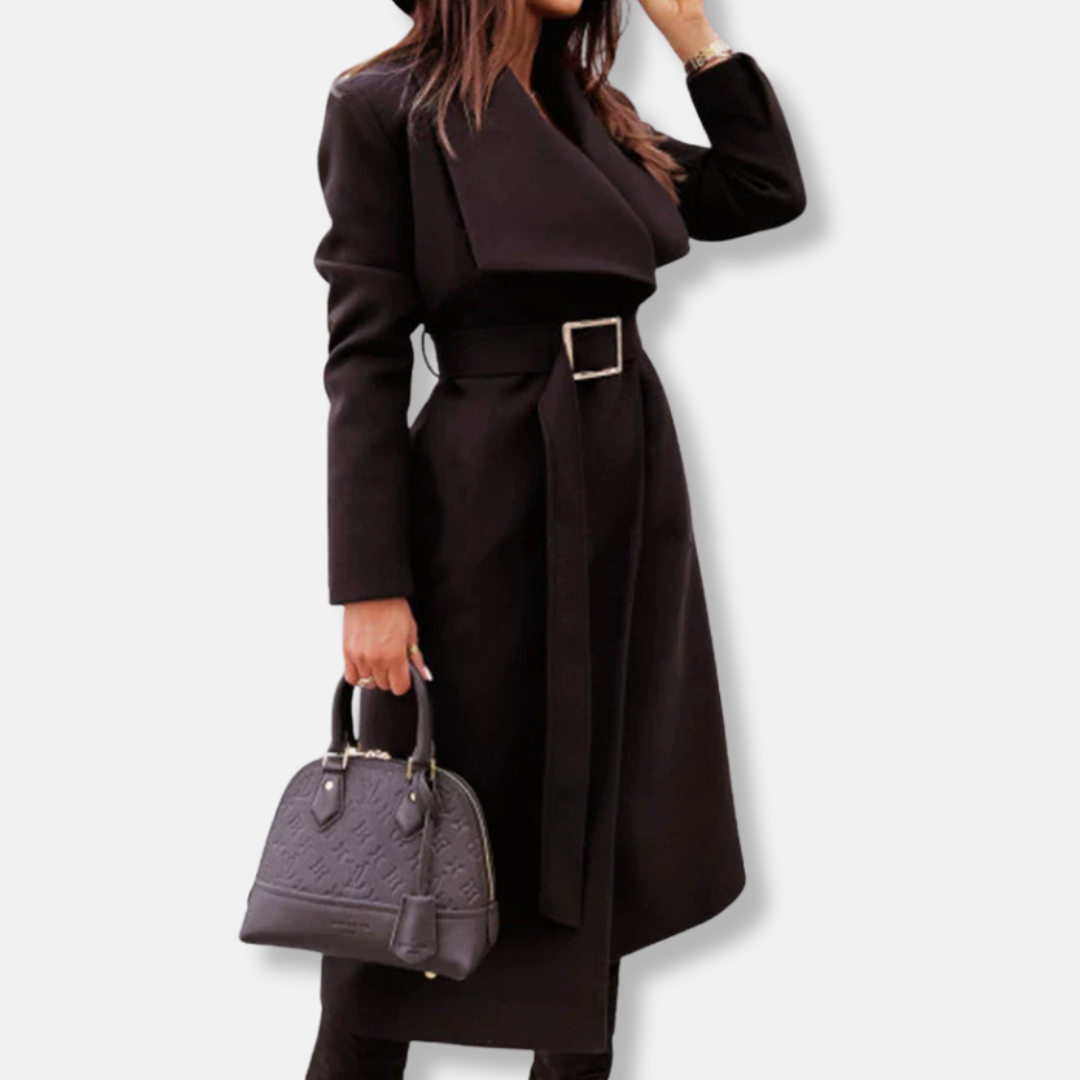 Amawinc Manteau Longline Femme Coupe Décontractée Avec Revers Drapés Et Boucle Dorée Idéal Bureau Et Dîner