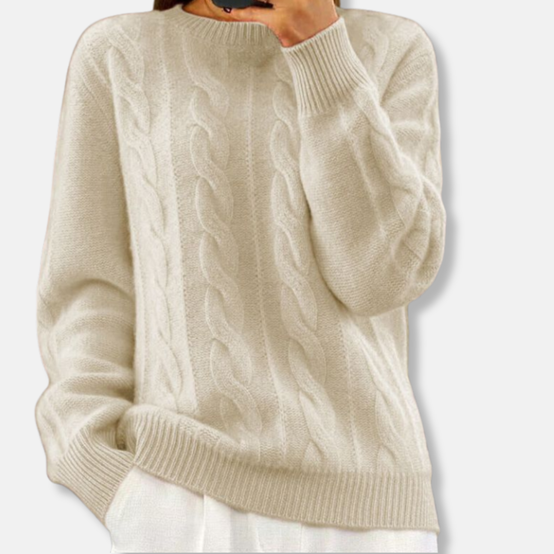 Pull Isla Décontracté en Maille Côtelée Amawinc Col Rond Manches Longues Mélange Laine Cachemire Chaud Luxueux