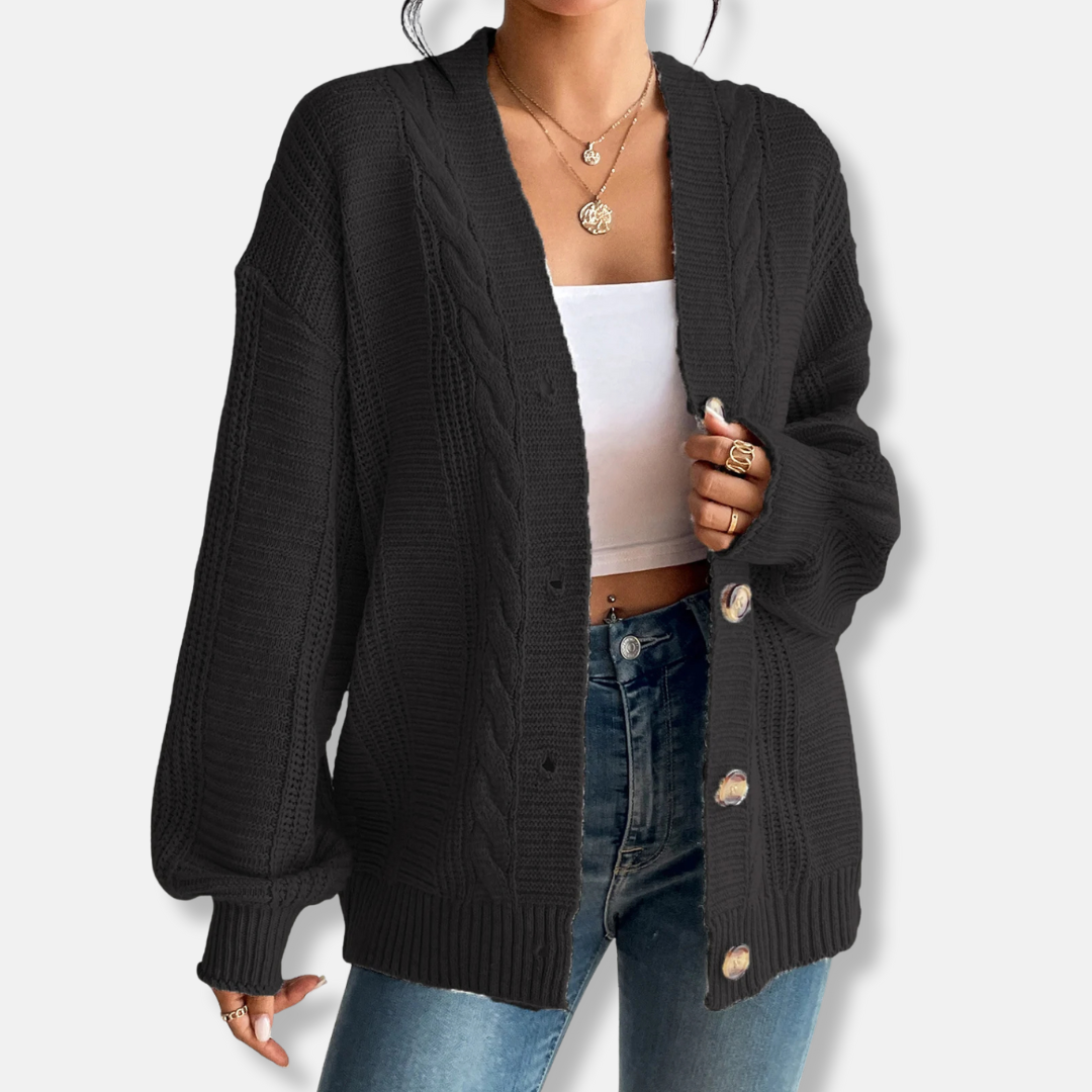 Cardigan Femme En Laine Maille Torsadée Confortable Coupe Oversize Avec Boutons Sur Devant Amawinc