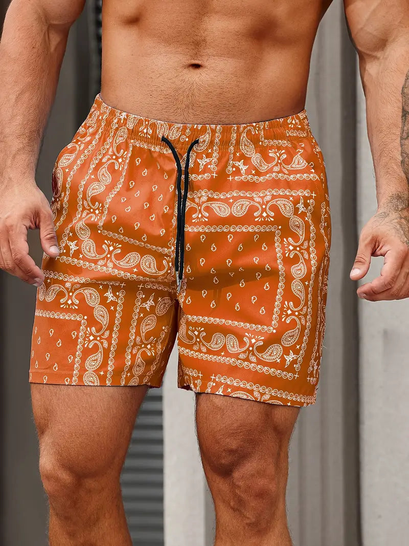 Shorts De Bain Homme À Séchage Rapide Motif Bandana Longueur Mi Cuisses Décontracté Pour Plage Et Piscine