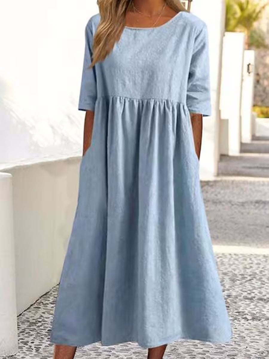 Baumwollleinen Kleid für Damen von Fudus mit Taschen