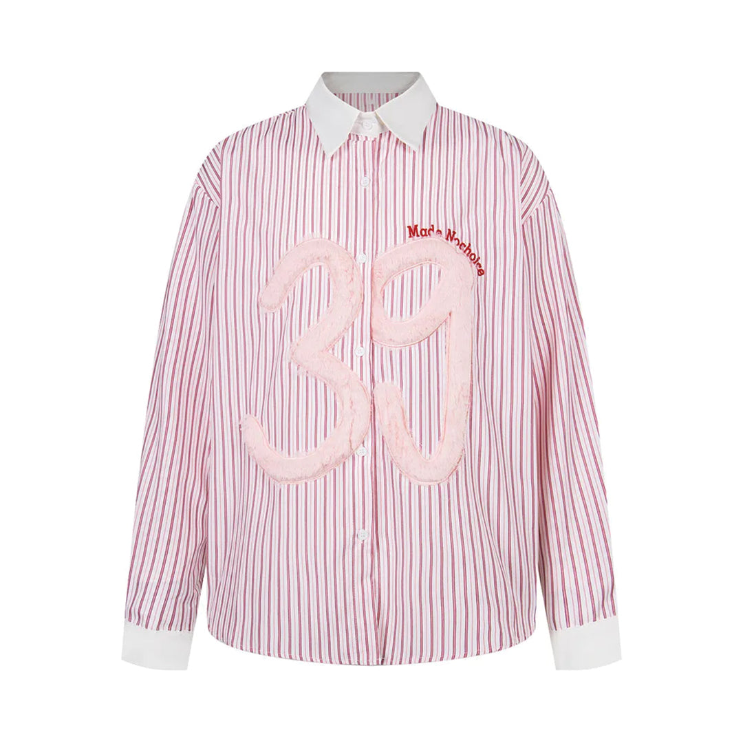 Chemise À Rayures Club 39 Avec Patch Poitrine En Coton Col Blanc Et Poignets Blancs Boutonnée Manches Longues