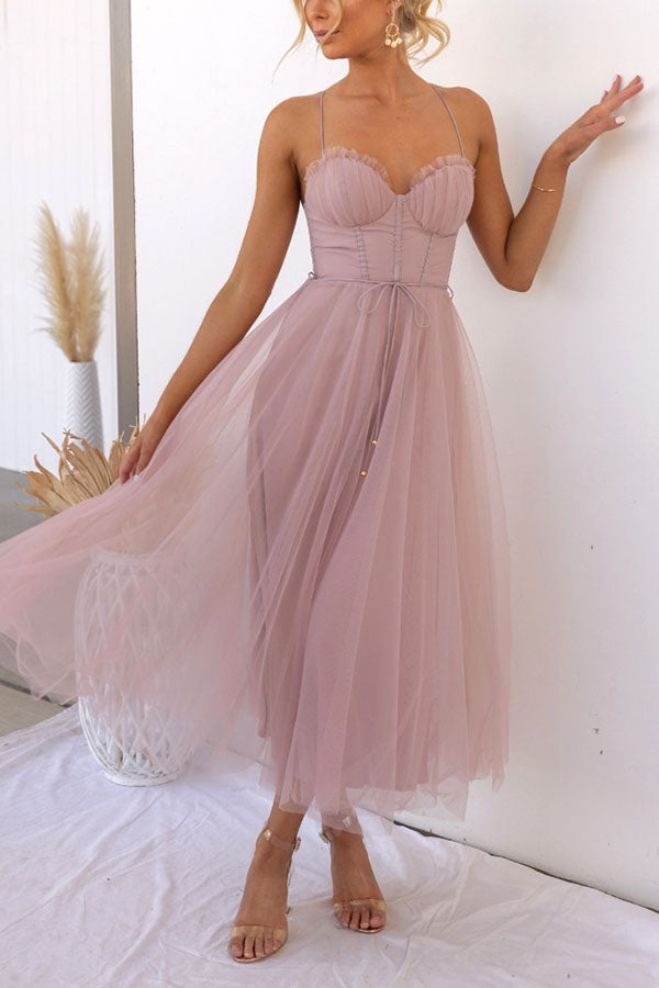 Robe Midi Tulle Karen Amawinc Pour Événements Printemps Été Élégante Et Romantique