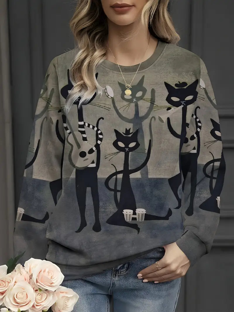Damen-Sweatshirt mit Katzenmotiv von Fudus