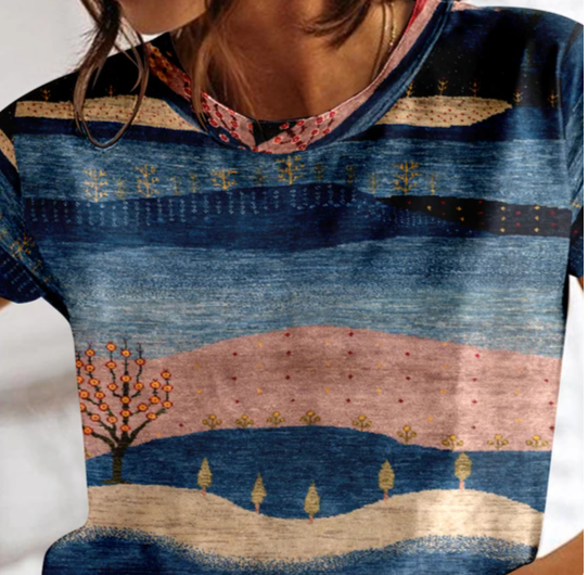 Damen Sommer T-Shirt mit Karomuster, Rundhals Ausschnitt von Fudus