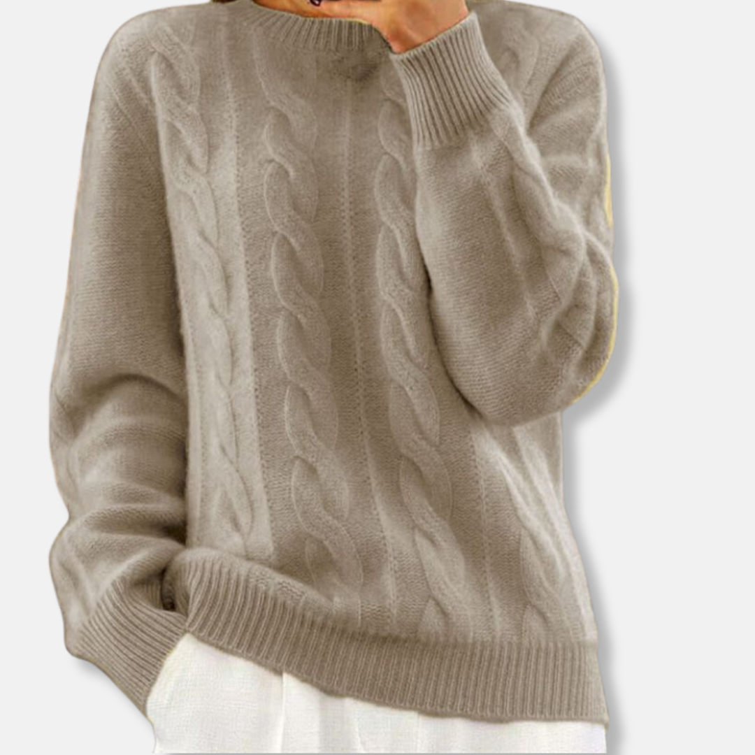 Pull Isla Décontracté en Maille Côtelée Amawinc Col Rond Manches Longues Mélange Laine Cachemire Chaud Luxueux