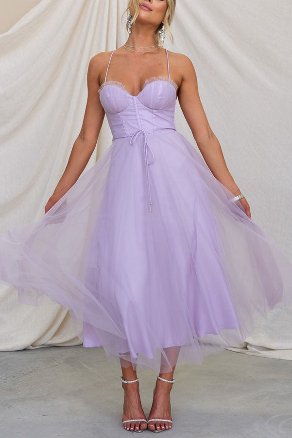 Robe Midi Tulle Karen Amawinc Pour Événements Printemps Été Élégante Et Romantique