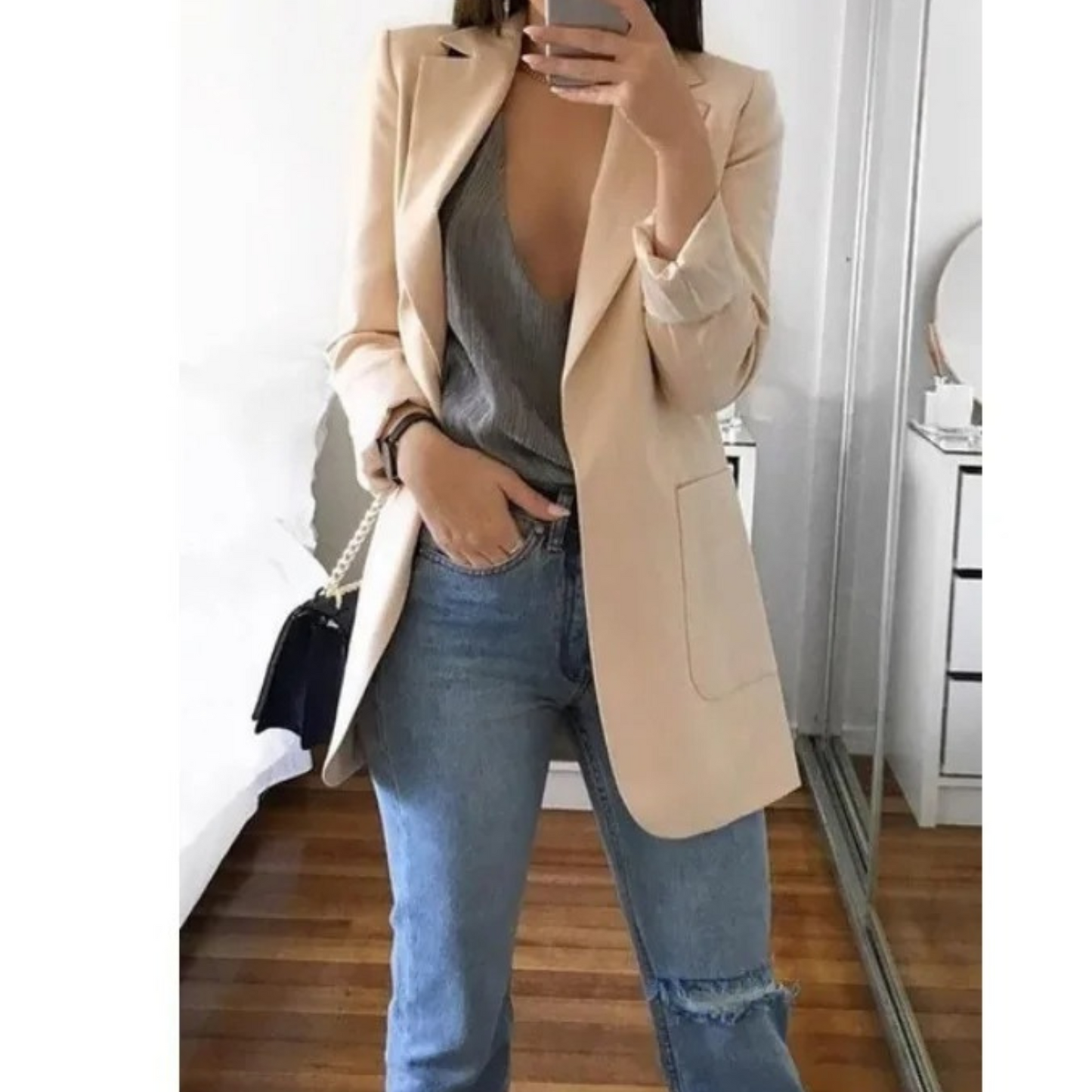Blazer Femme Amawinc À Coupe Structurée Revers À Encoche Simple Boutonnage Poches Passepoilées