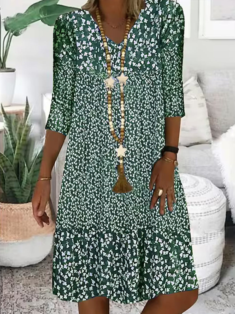 Midikleid von Fudus mit Blumenmuster, V-Ausschnitt und mittellangen Ärmeln