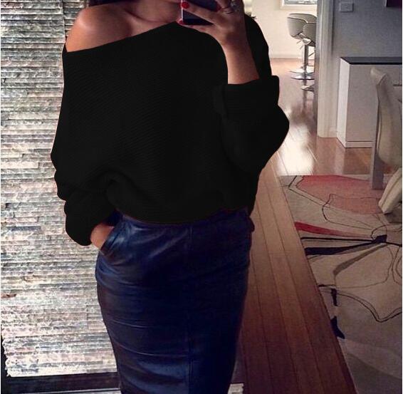 Damen lässiger Pullover mit weitem Schnitt und offener Schulter Amawinc