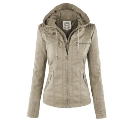 Veste Femme En Simili Cuir Capuche Amovible Coupe Moderne Poches Pratiques Décontracté Élégant Automne Hiver