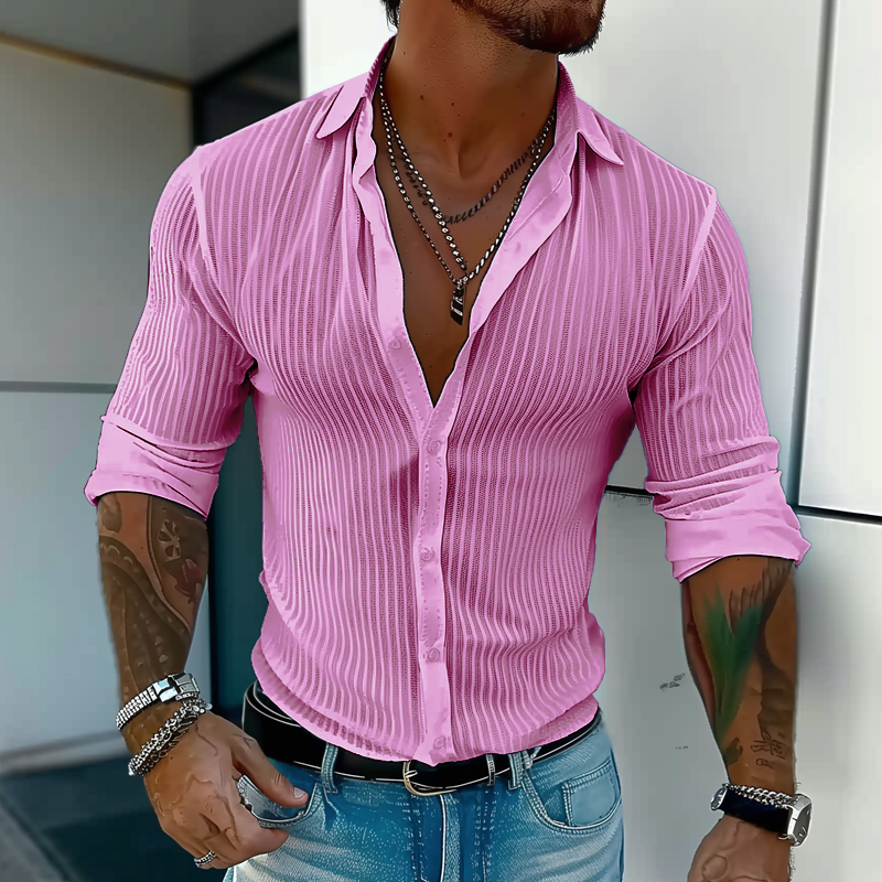 Chemise Homme Slim Fit À Rayures Verticales Blanches Avec Boutons Et Tissu Léger Pour Look Décontracté Ou Semi Formel