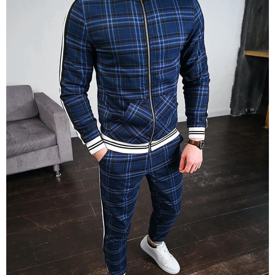 Amawinc Nicholas Homme Survêtement Activewear À Carreaux Avec Rayures Pour Entraînement Voyage Et Décontracté