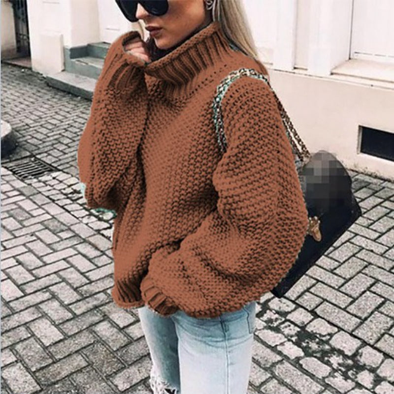 Bella Pull Col Roulé Tricot Épais Pour Femmes Oversize Chaud Et Confortable Pour Hiver
