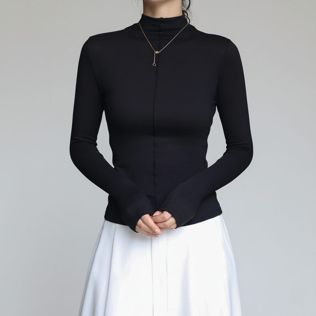 Top Col Roulé Femme Coupe Slim en Tissu Stretch Manche Longue Design Minimaliste Nordisk Flair