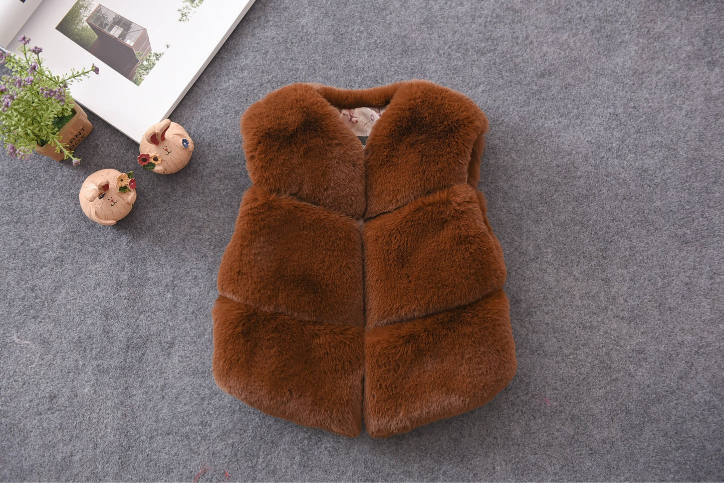 Damen Kuschelige Kunstfellweste mit Stehkragen Amawinc