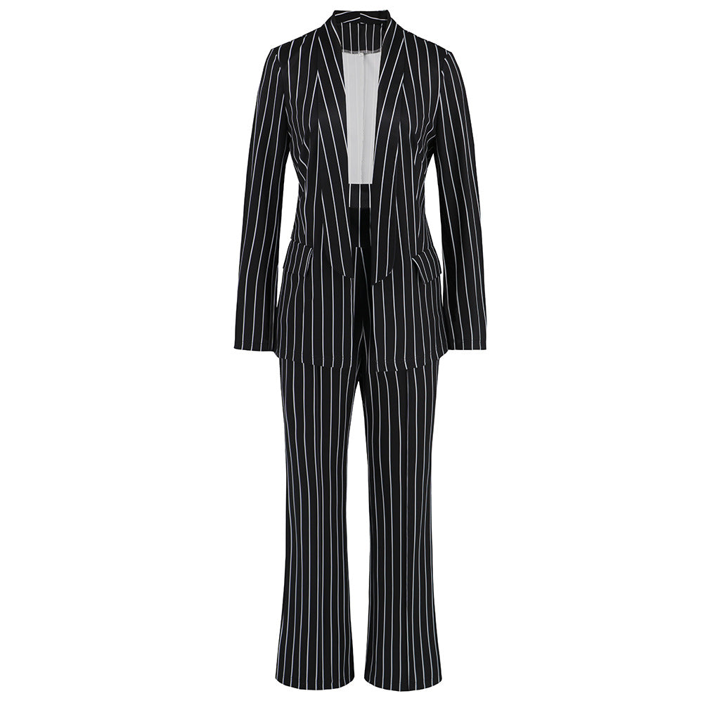 Avelena: Blazer und Hose Anzug mit weiten Hosen, gestreift