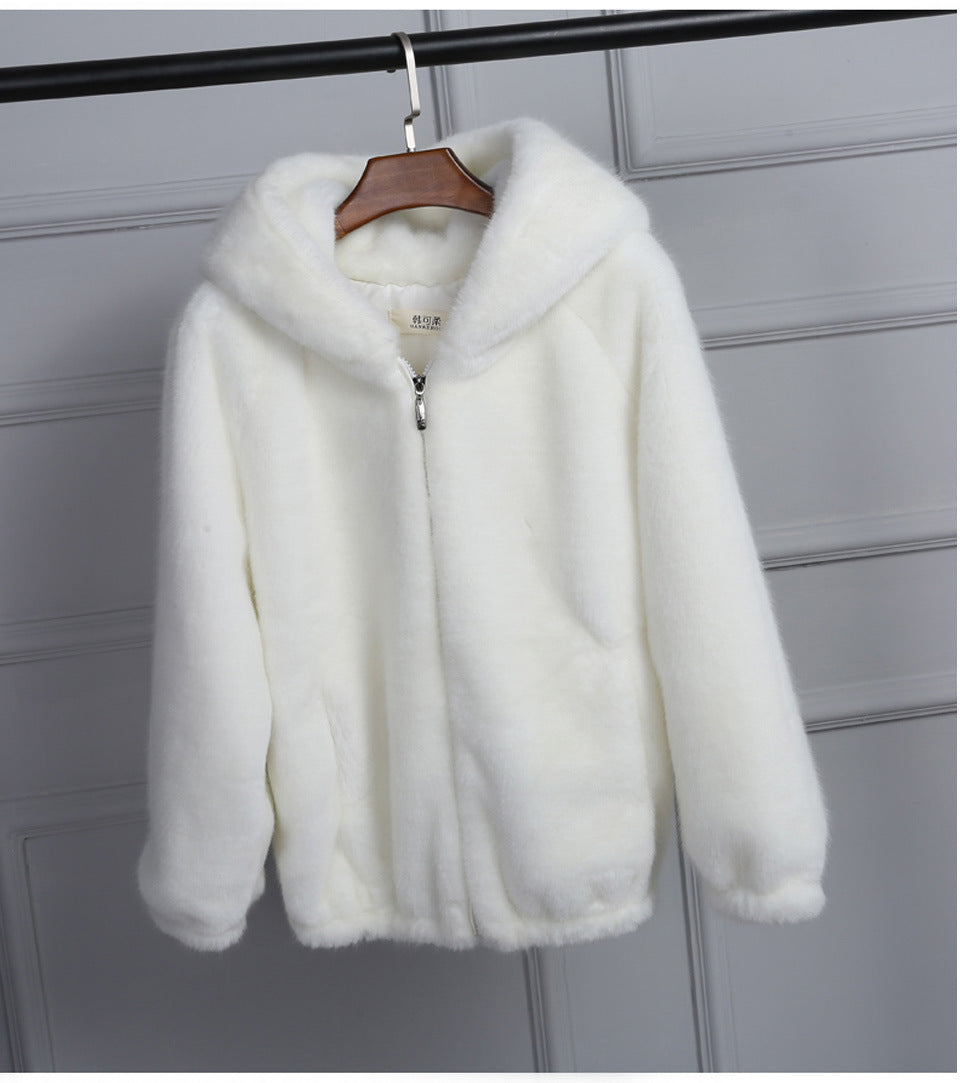Damen Plüschjacke mit Kapuze und hochwertiger Fleece-Oberfläche Amawinc