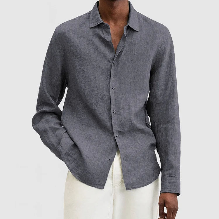 Chemise Homme En Lin Style Nordique Décontracté Manches Longues Respirante Matériau Naturel Confort Quotidien
