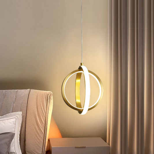Messing LED Pendelleuchte mit goldenen geometrischen 2-Ring Design
 - OnyxLampen