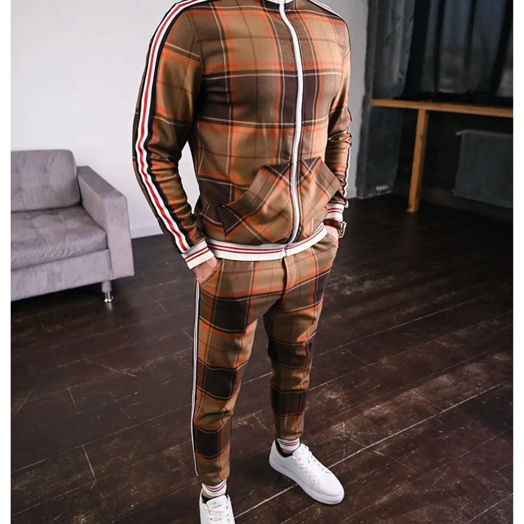 Amawinc Nicholas Homme Survêtement Activewear À Carreaux Avec Rayures Pour Entraînement Voyage Et Décontracté