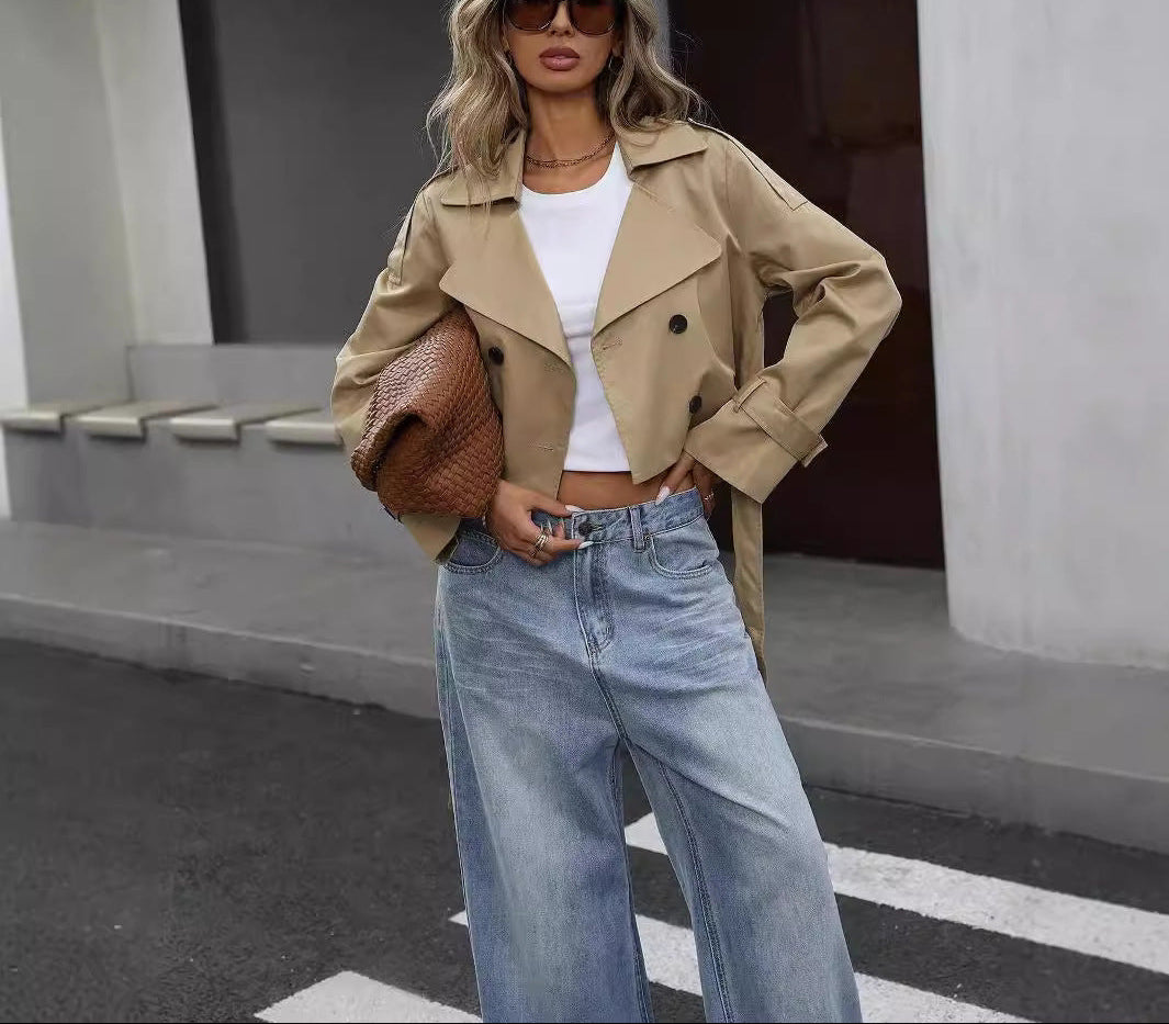 Catherine Manteau Trench Croppé Femme Double Boutonnage Élégant Et Polyvalent Moderne