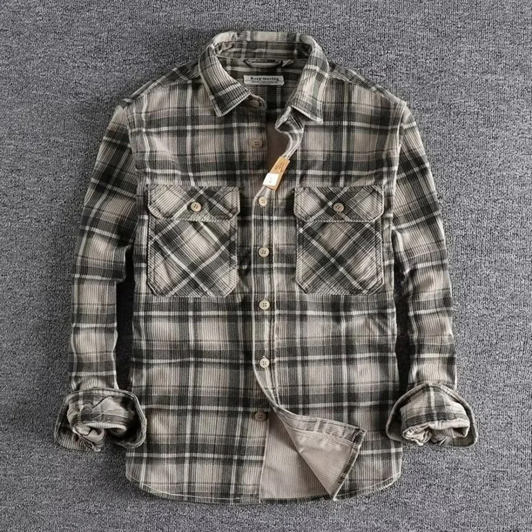 Chemise en Velours Côtelé à Carreaux Rétro Matthew Polyvalente Pour Porter Seule Ou En Veste Légère