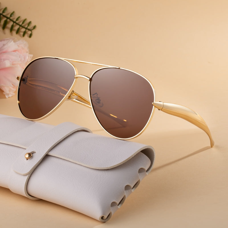 Lunettes de Soleil Nocta Aviateur Métal Poli UV400 Or Verres Protégés Tempes Courbées Sculptées
