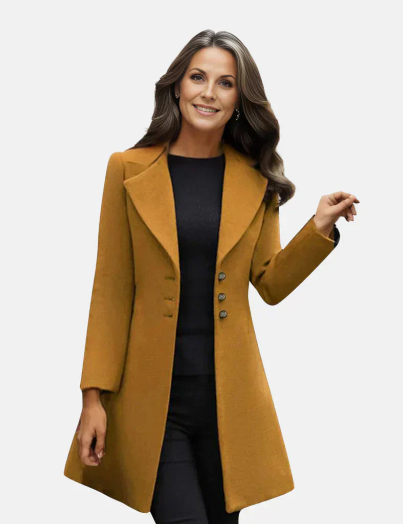 Manteau Femme Coupe Ajustée Genou Longueur Simple Boutonnage Avant Amawinc Dame Frakke