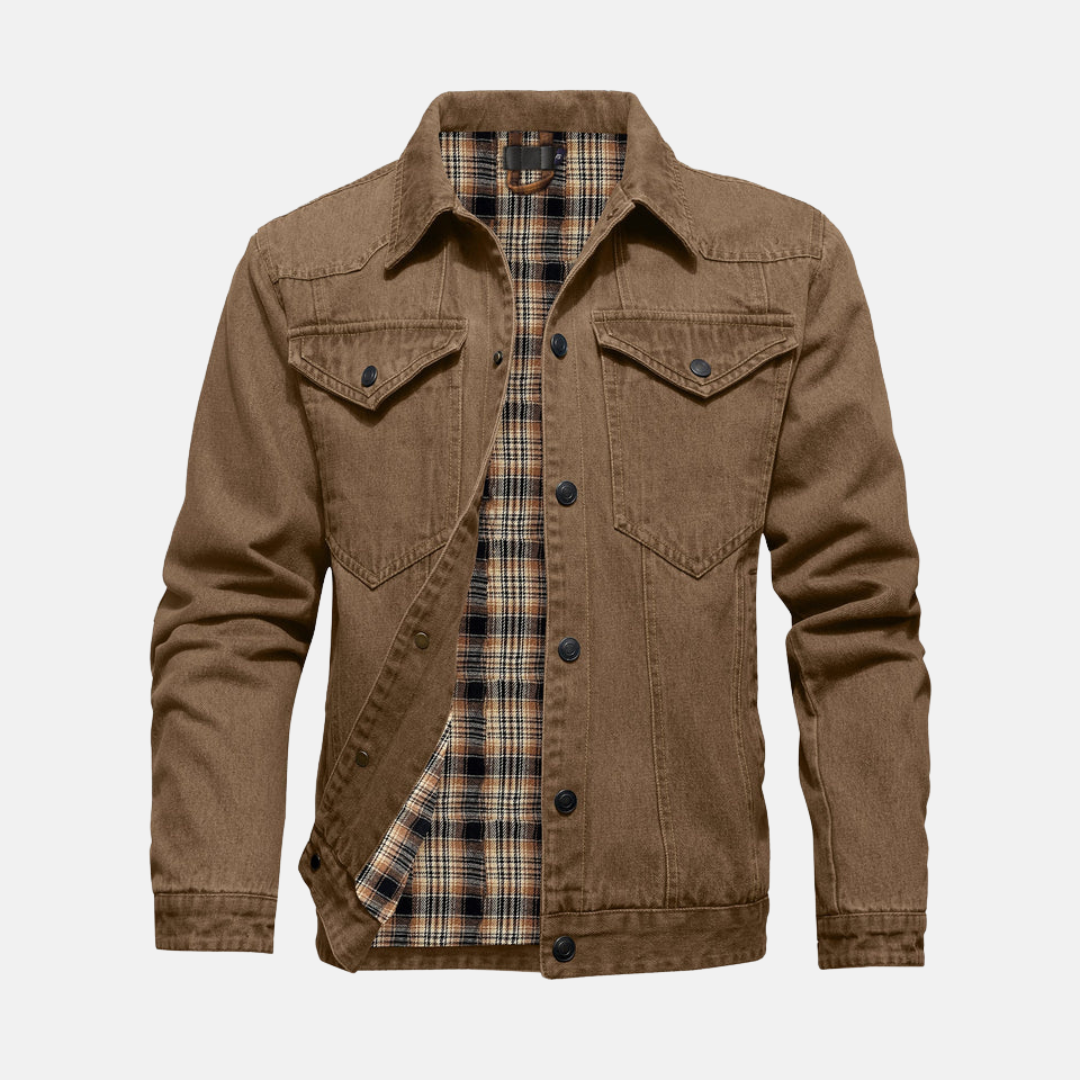 Veste En Jean Pour Homme Décontractée À Boutons Devant Longueur Hip Avec Poches Poitrine Et Doublure Flanelle Amawinc