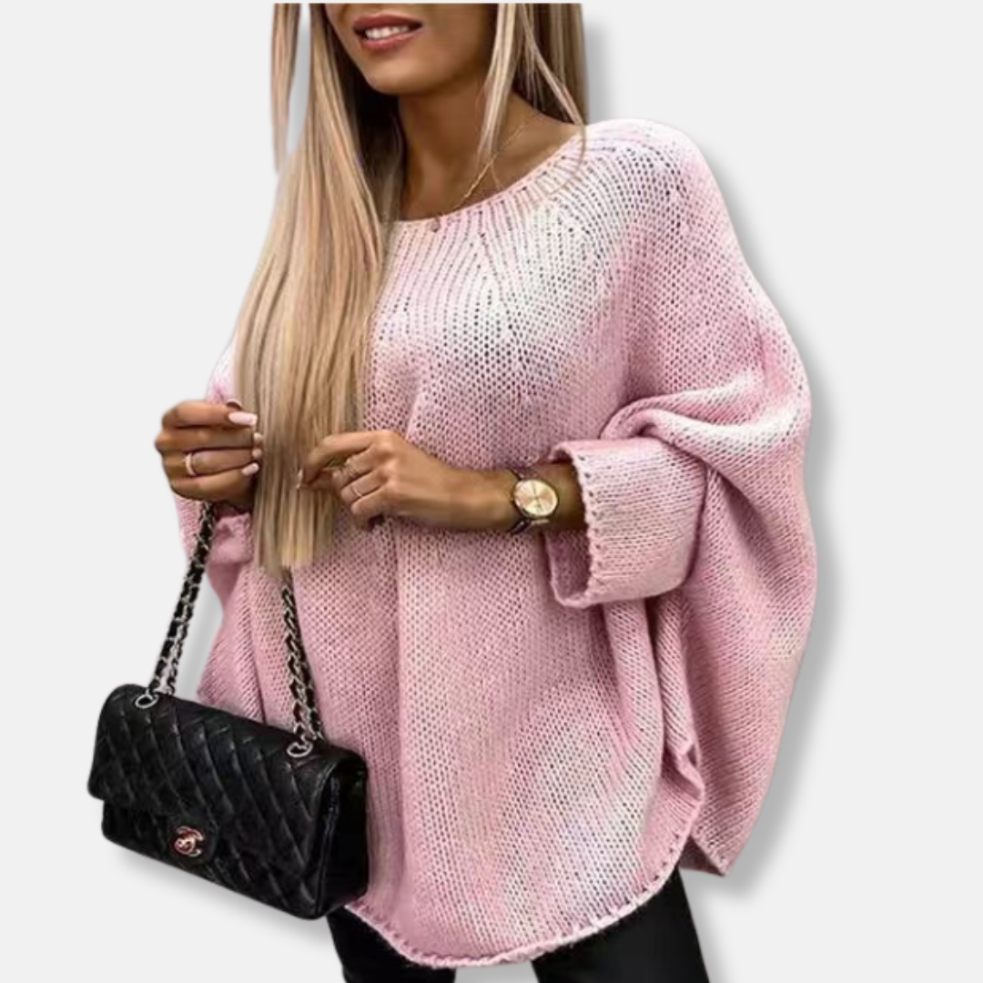 Pull en Maille Chunky Oversize Longueur Tunique Col Rond Manches ChauveSouris Pour Femme