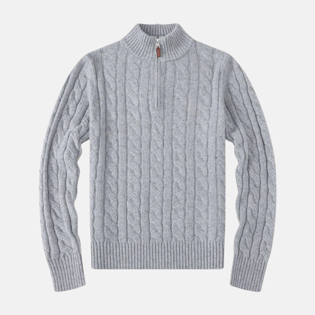 Pull Homme En Maille Câblée En Coton Mélangé Amawinc Demi Zip Col Montant Regular