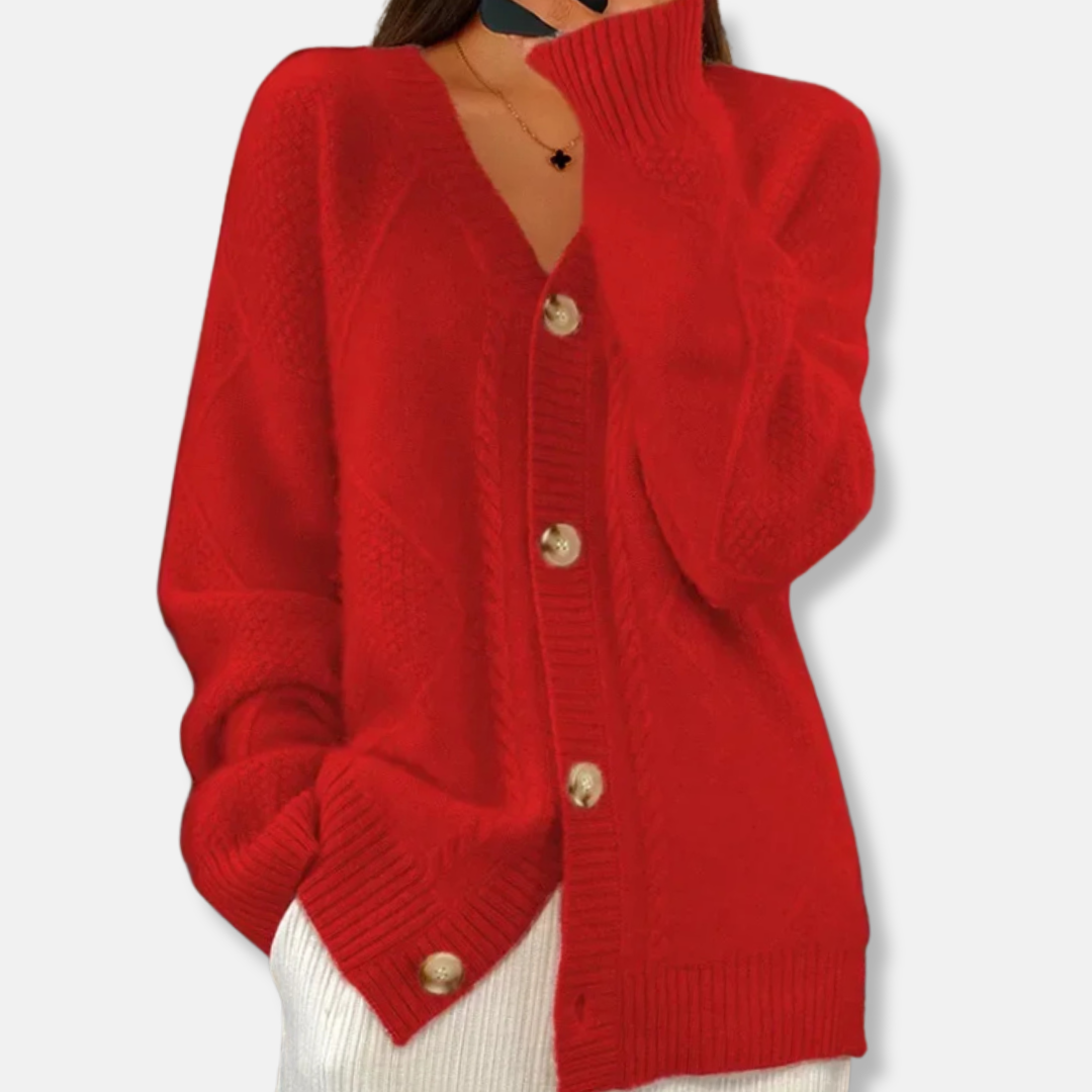 Cardigan Femme Coupe Décontractée En Maille Torsadée Bouton Devant Longueur Sur Les Hanches