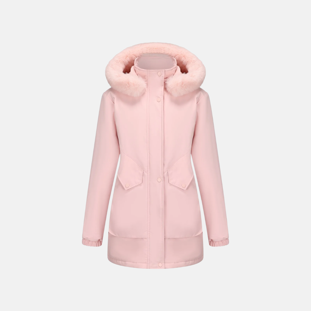 Parka Femme Mi Longue Avec Capuche En Fourrure Synthétique Ajustable Taille Fermeture À Pression