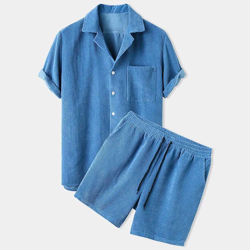 Haldo Ensemble Deux Pièces En Velours Côtelé Doux Léger Chemise Avec Shorts Assortis Idéal Pour Les Journées Ensoleillées
