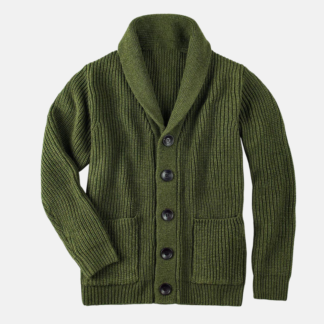 Manteau Cardigan Col Châle Côtelé Homme Boutons Devant Poches Plaquées Coupe Regular