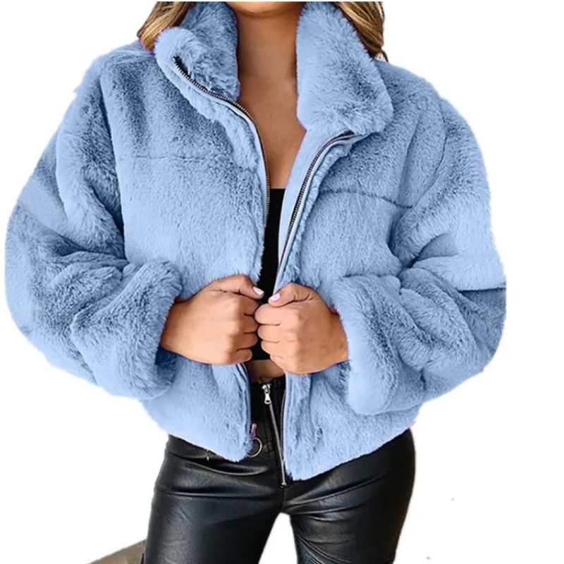 Damen Teddy Fleece Jacke Carola: Warme Kurzjacke mit hohem Kragen, stylisch