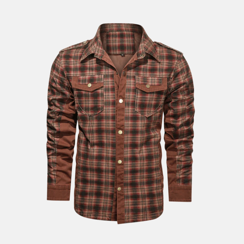Chemise-Veste Pour Homme À Carreaux Tissée Longueur À La Hanche Avec Col Pointu Pour Look Smart Casual