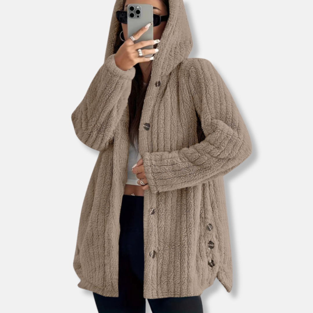 Manteau En Peluche Amawinc Pour Femme À Capuche Coupe Ample Bouton Devant Longueur Moyenne Texture Douce