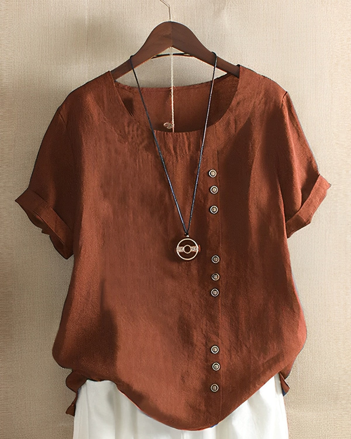 Damen-Leinen-Tunika, kurzärmelig und lässig