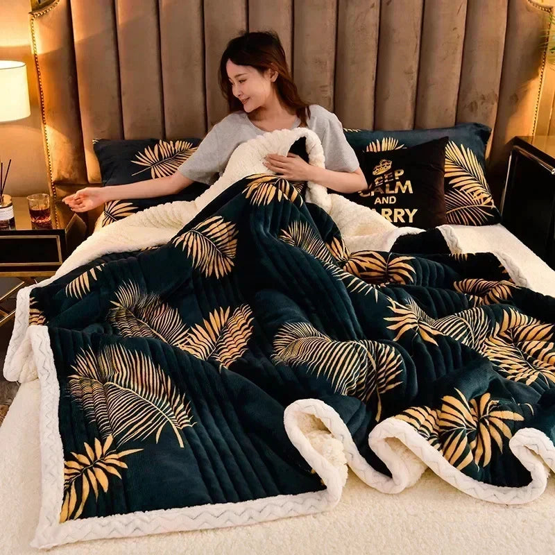 Couverture Sherpa Douce Motif Floral Vert Et Jaune Pour Confort Chaleureux Et Douillet Pour Soirées Détente
