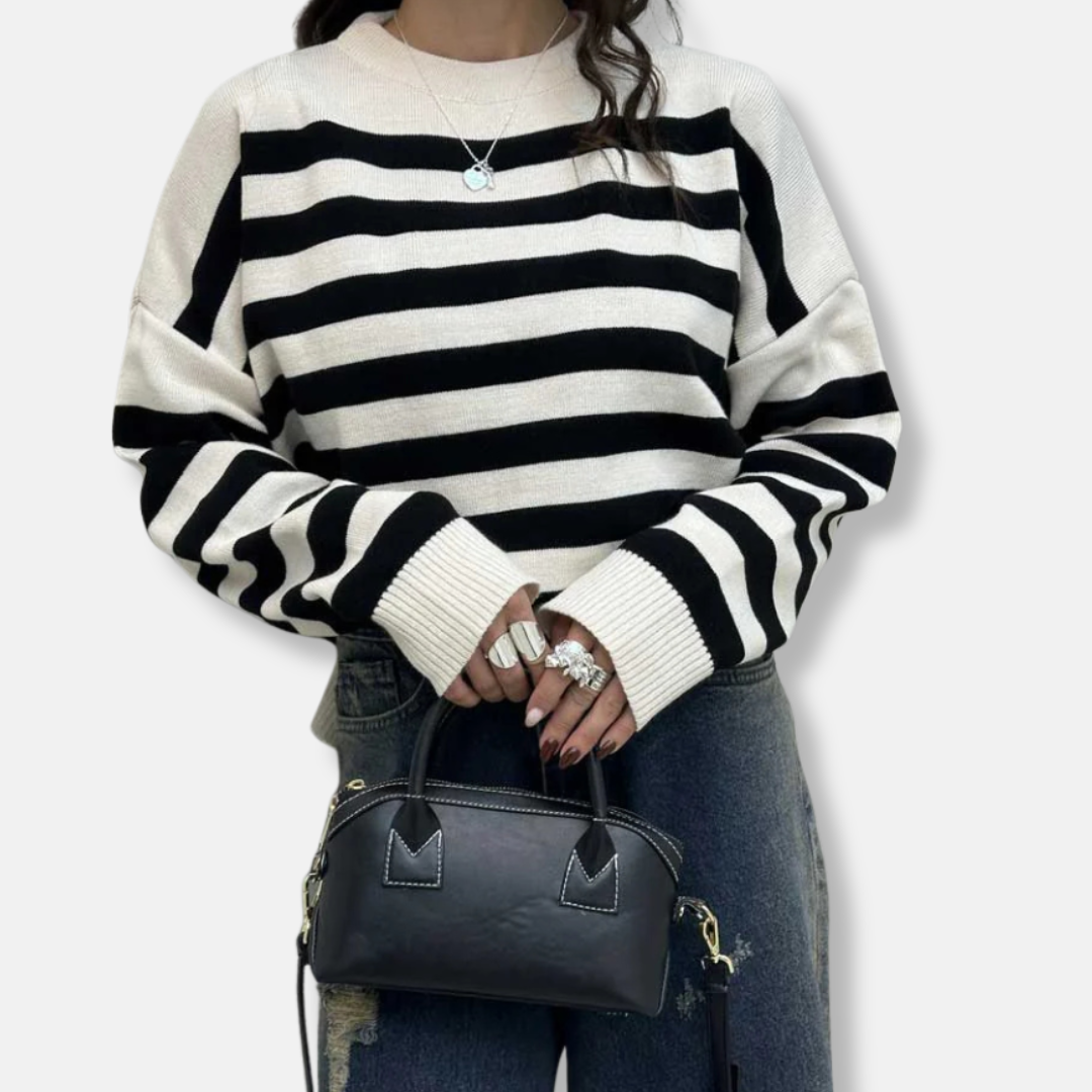 Pull En Maille Pour Femme À Rayures Coupe Ample Col Ras Du Cou Bord Cote Nordisk Flair