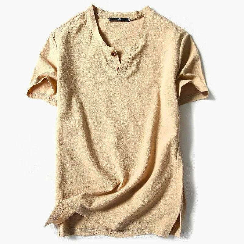 Tee Shirt Tyrin En Lin Respirant Léger Col V Polyvalent Pour Confort Toute La Journée