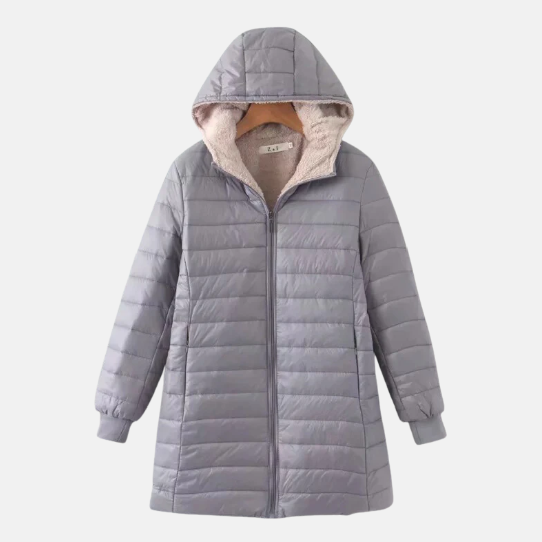 Manteau Matelassé Pour Femme Mi Long Capuche Doublé Polaire Poignets Cotes Isolé Pour Hiver Chaud