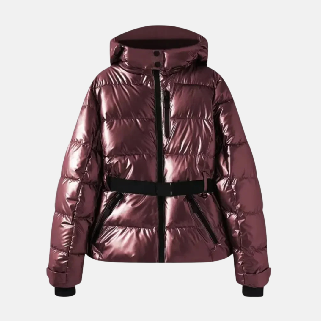 Veste de Ski Femme Doudoune Isolante Ceinturée Imperméable Capuche Poches Zippées