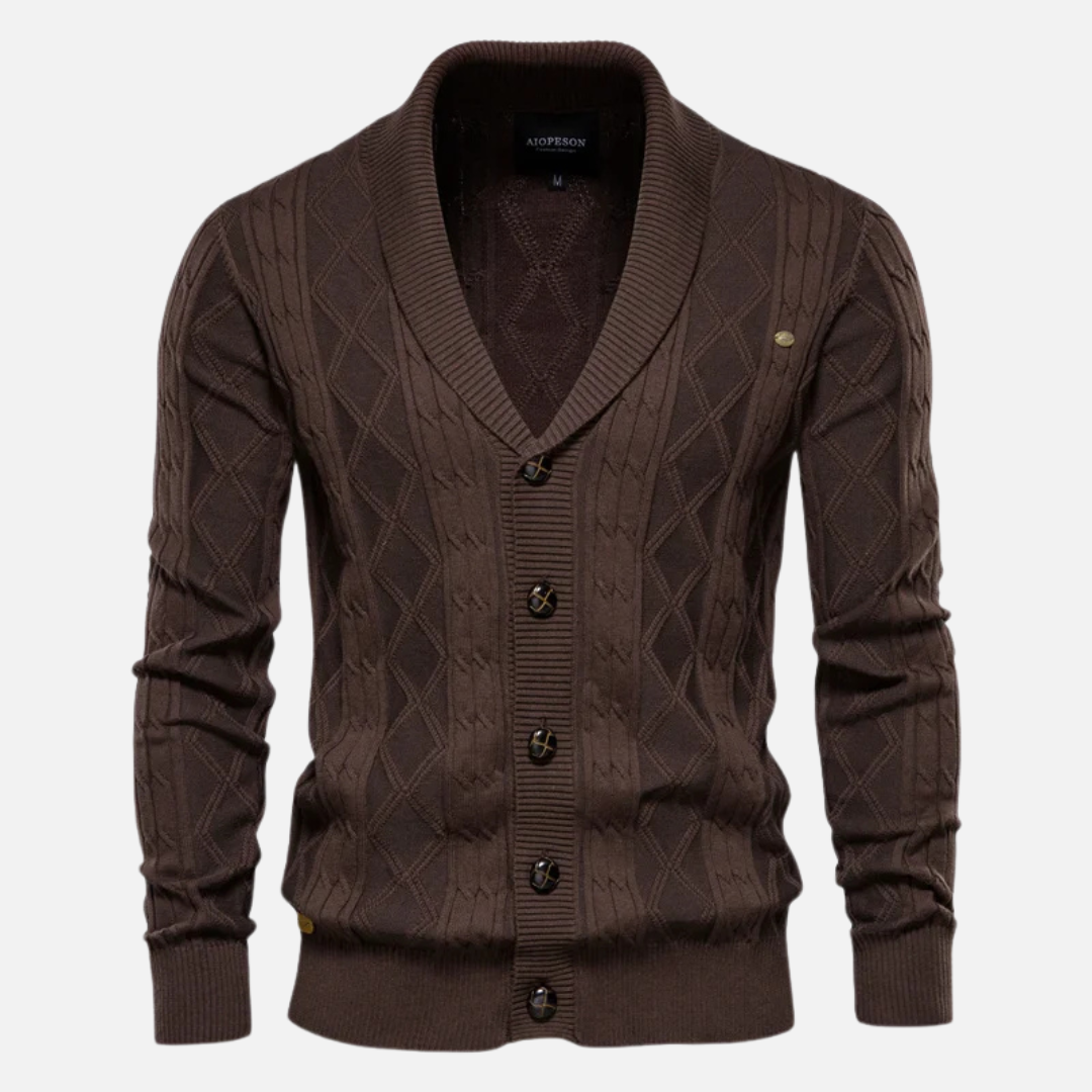 Cardigan Tricot James Argyle Motif Diamant Col Châle Par Amawinc Mélange Coton Pour Automne Et Hiver