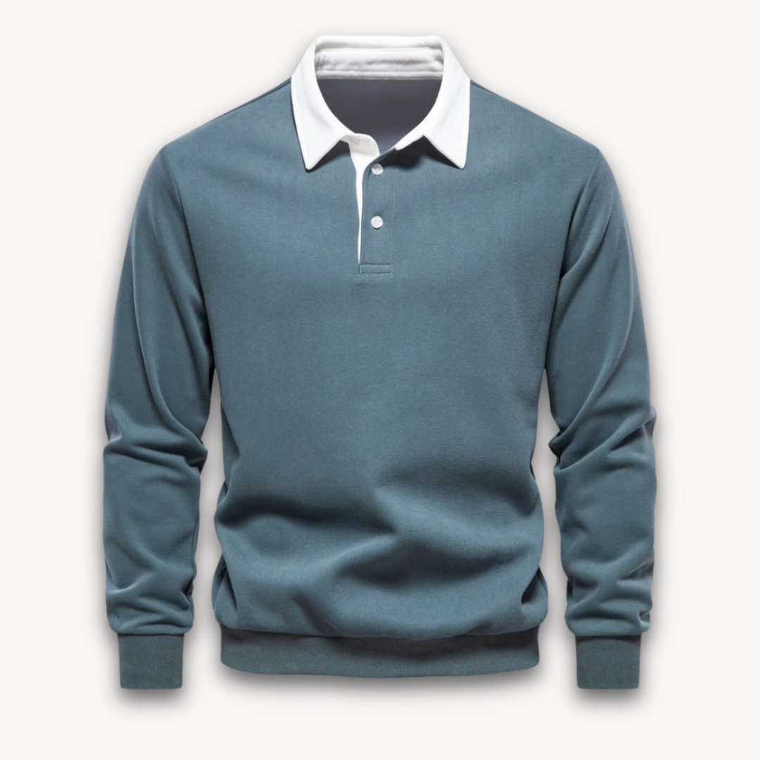 Amawinc Pull Polo Homme Manche Longue Maille Douce En Fibre Naturelle Marine Coupe Regular